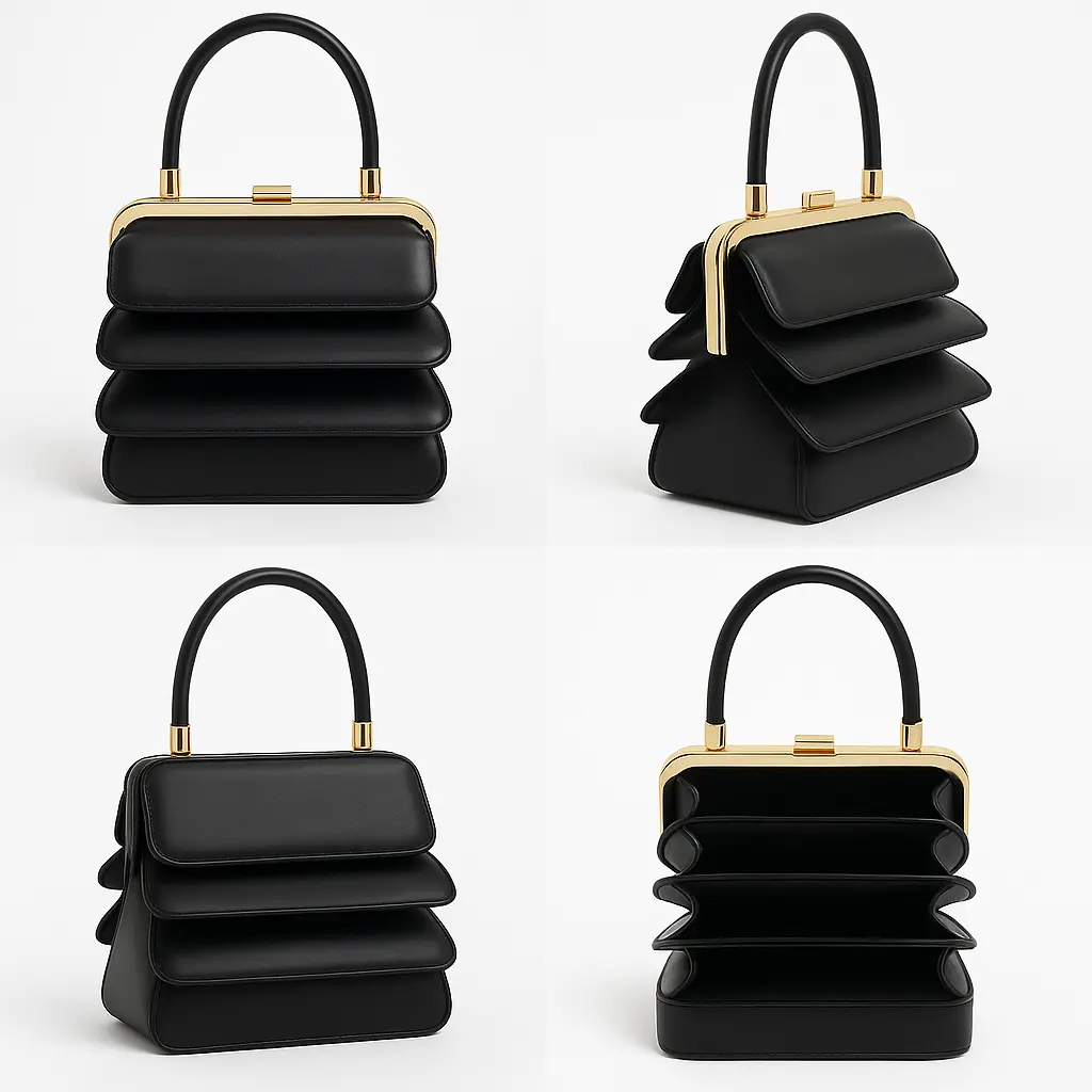 Sculptural Layered Top-Handle Handbag — Black - Image 3