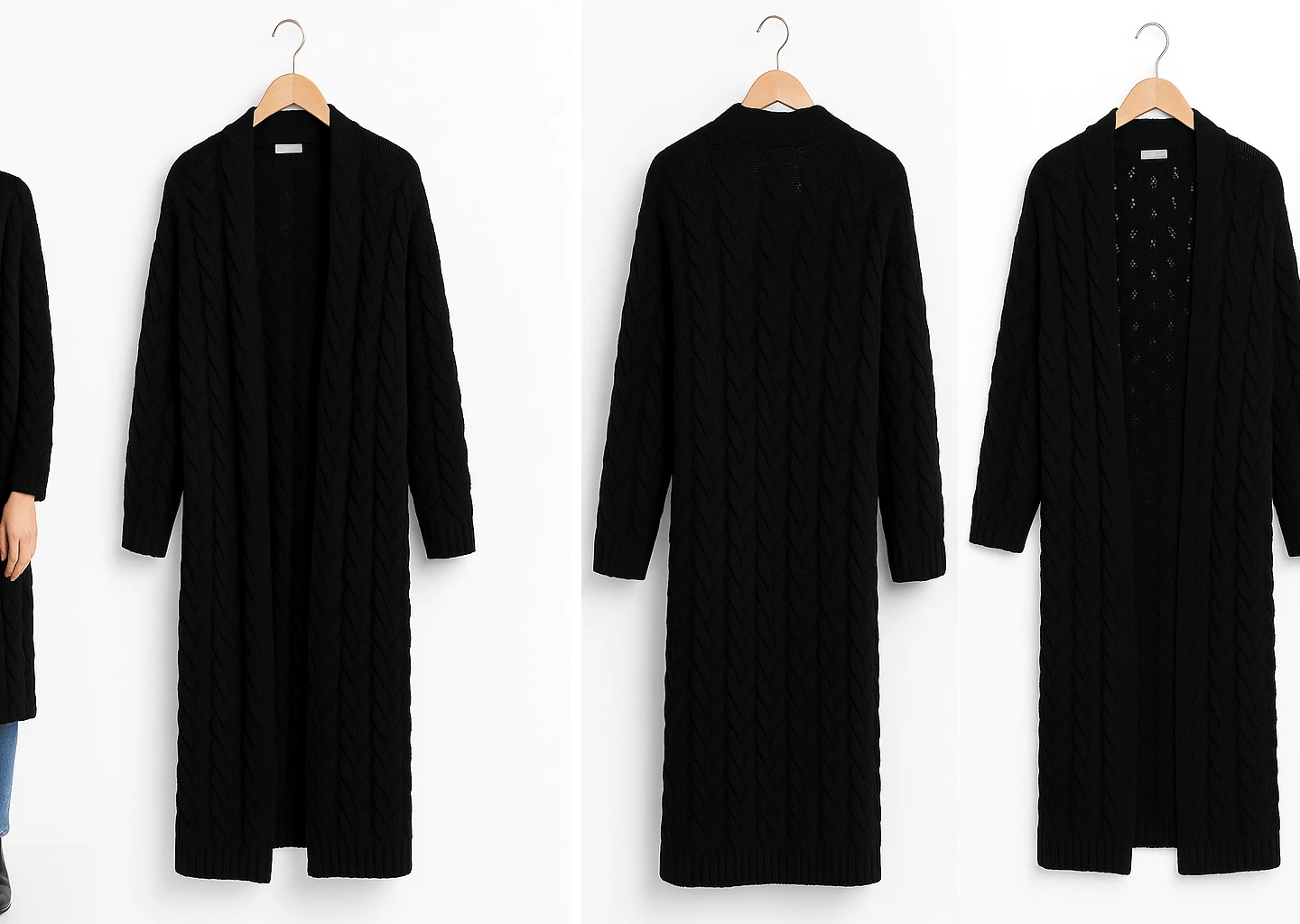 Milan Kiss Cable Knit Longline Cardigan Black - Image 3