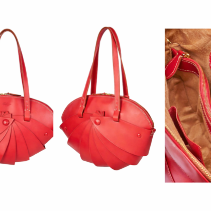 Rosso Ventaglio red Italian leather bag with sculptural pleated design, vegetable-tanned calf leather, Collected Abroad Italy