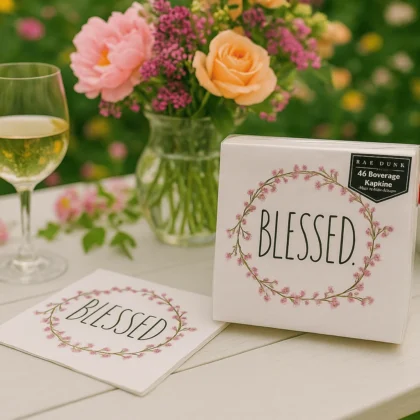 Rae Dunn “Blessed” Floral Beverage Napkins – 40 Count