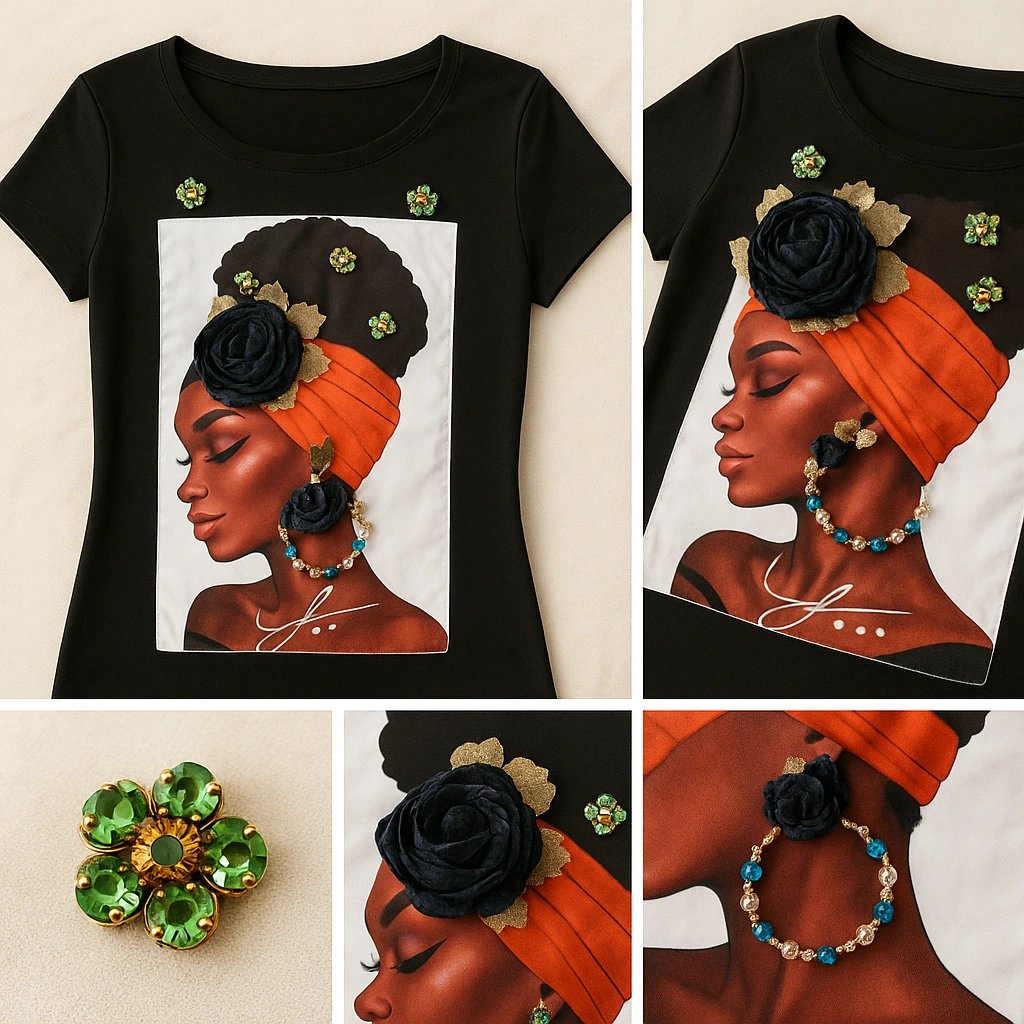 A Love Story – Embellished Afro Diva Art Tee - Image 3