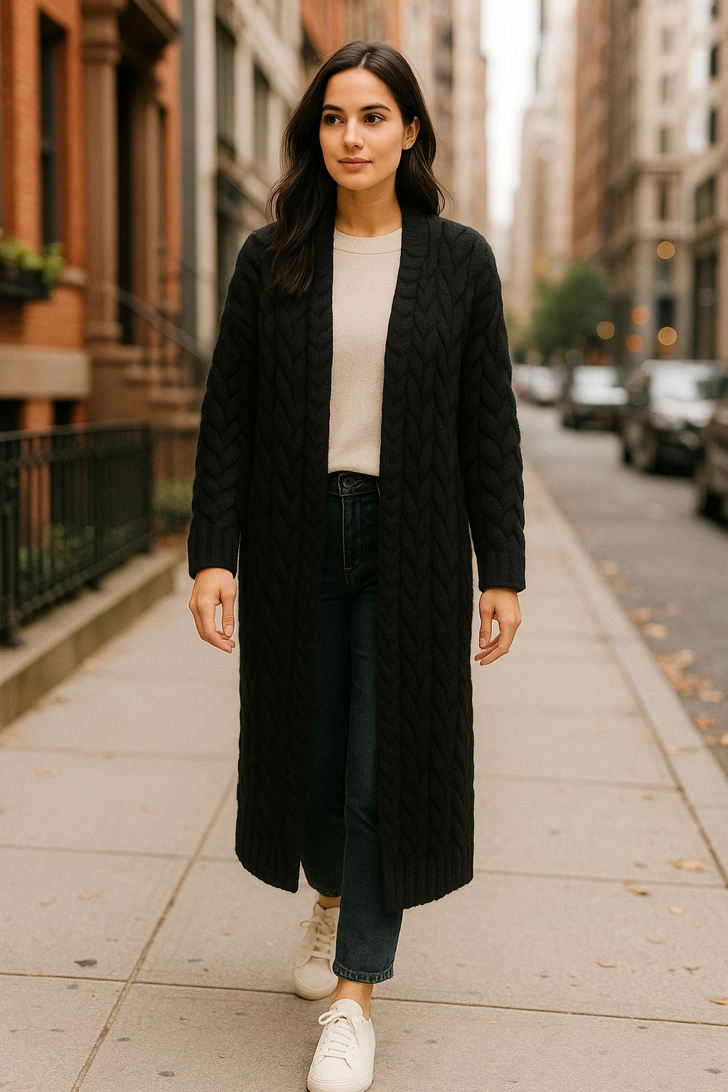 Milan Kiss Cable Knit Longline Cardigan Black