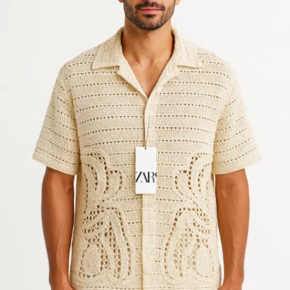 ZARA Men’s Luxe Crochet Button-Up