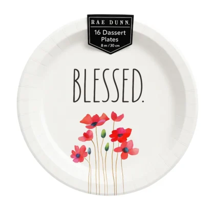 Rae Dunn “Blessed” Flower Dessert Plates – 16 Count