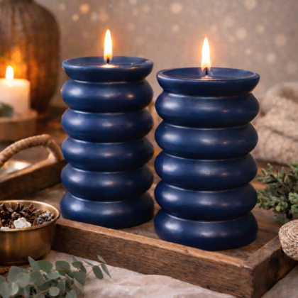 Midnight Stillness Unscented Pillar Candle Set (2)- Deep Navy Blue