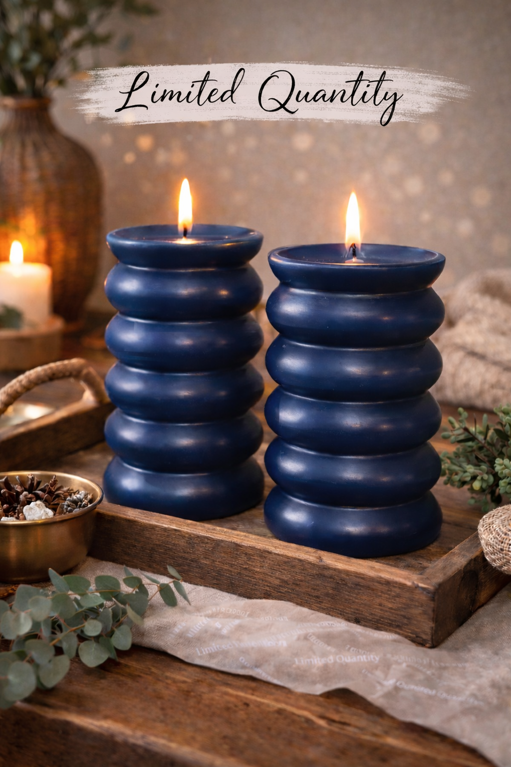 Midnight Stillness Unscented Pillar Candle Set (2)- Deep Navy Blue