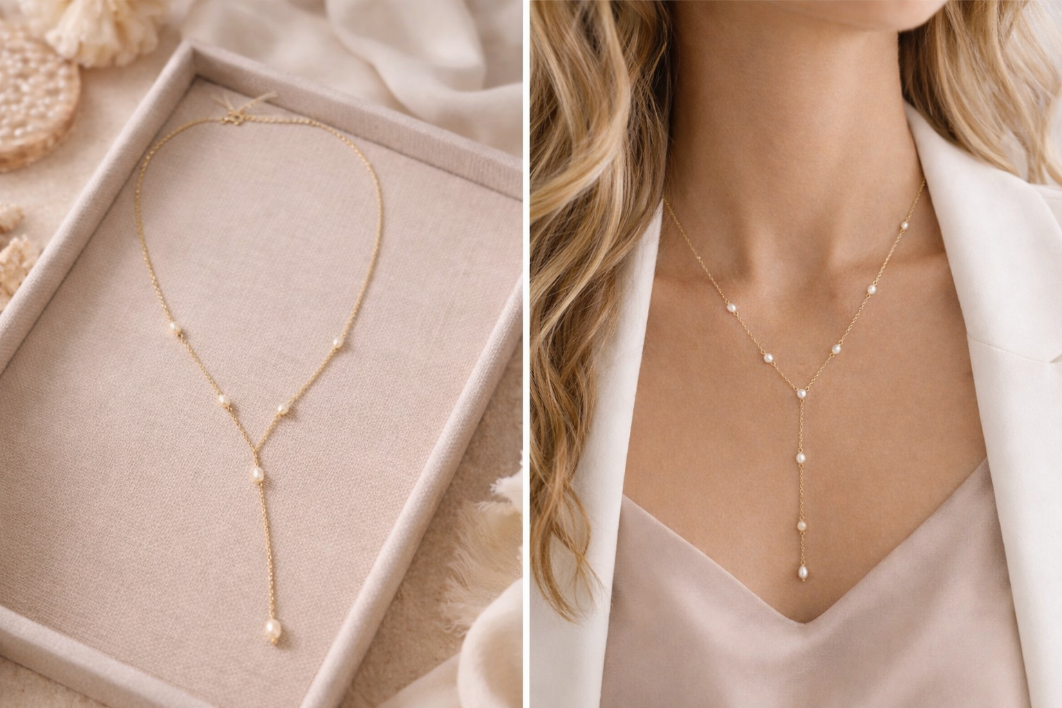 Isabella M. Pearl Y-Necklace Gold-tone Sterling Silver