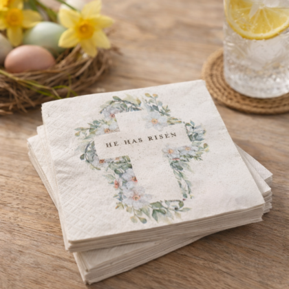 He is risen. ✝️🌿 These beautiful Floral Cross Easter Napkins are the perfect touch for your Easter brunch, dessert table, or church gathering. Soft watercolor florals surround the message that means everything: “He Has Risen.” Simple details like this can turn an ordinary table into something meaningful. Perfect for: • Easter brunch • Spring gatherings • Church celebrations • Hostess gifts