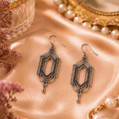 Silver-Tone Architectural Filigree Drop Earrings