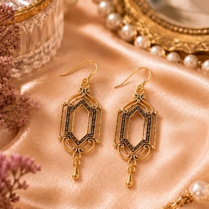 Gold-Tone Architectural Filigree Drop Earrings