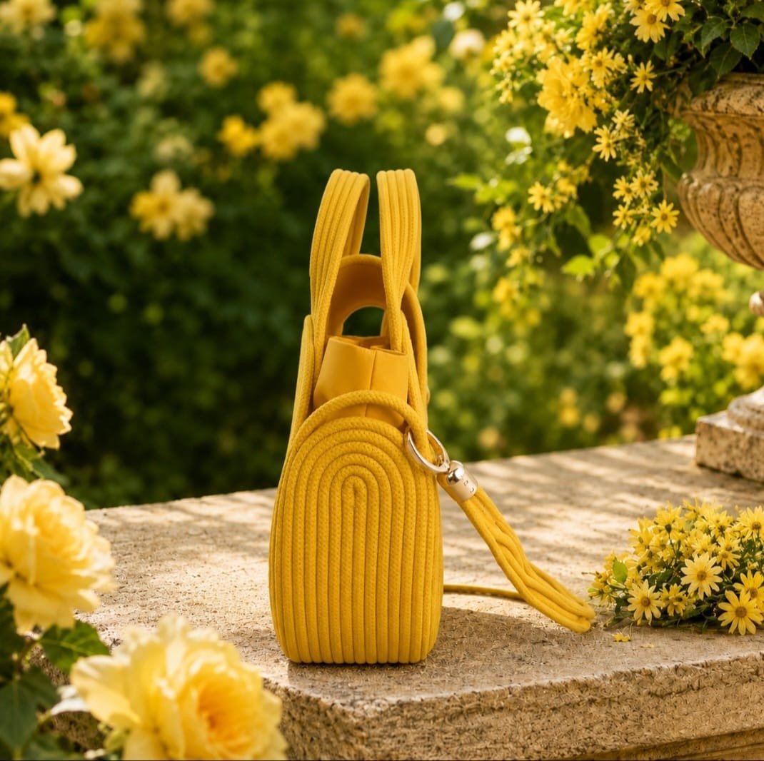 Infinity Collection Yellow Sunburst Woven Macramé Crossbody Shoulder Bag - Image 2