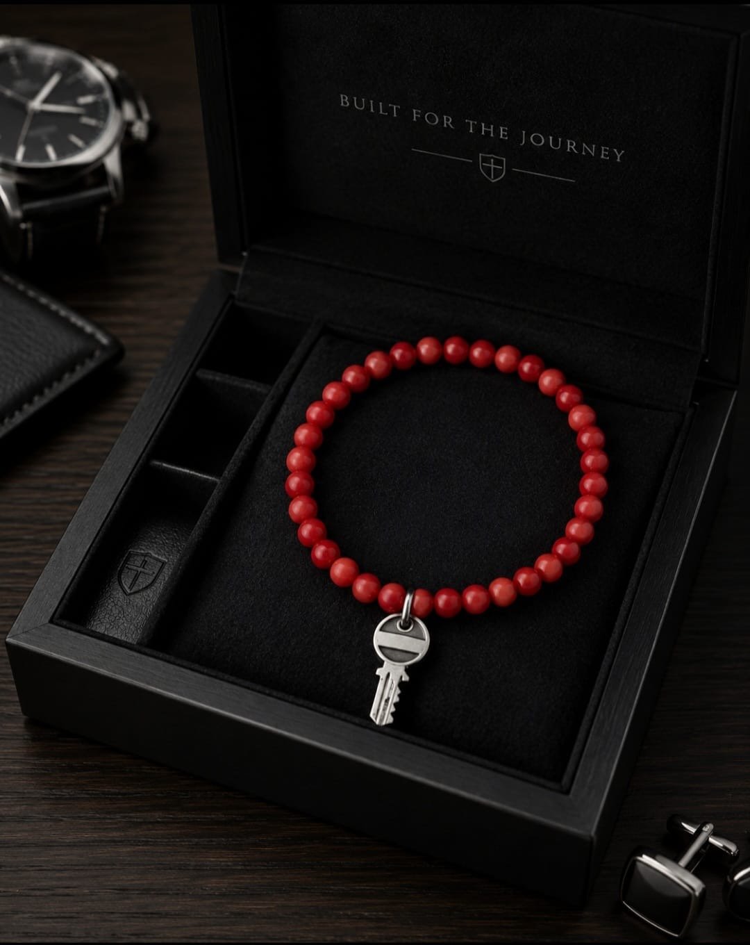 Red Beaded Key Charm Bracelet – Unisex Symbolic Bracelet - Image 4
