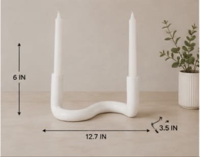 Lily + Faye Ceramic Candle Holder – White Sculptural Double Taper Holder - Image 3