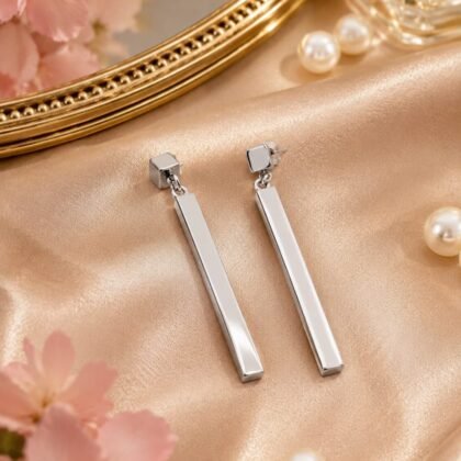 Ballou 14K white gold bar drop earrings with sleek vertical minimalist design in polished finish.