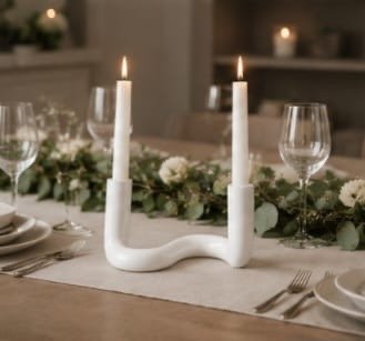 Lily + Faye Ceramic Candle Holder – White Sculptural Double Taper Holder - Image 2