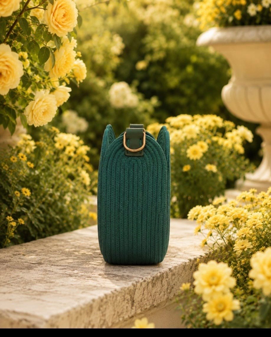 Emerald Infinity Woven Handbag with Double Leather Straps - Image 3
