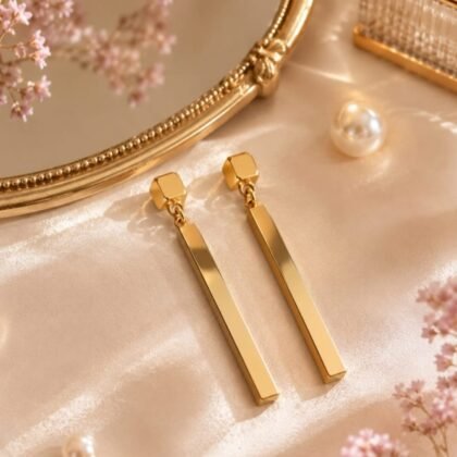 Ballou 14K Gold Bar Drop Earrings – 1.5” Minimalist Classic Jewelry