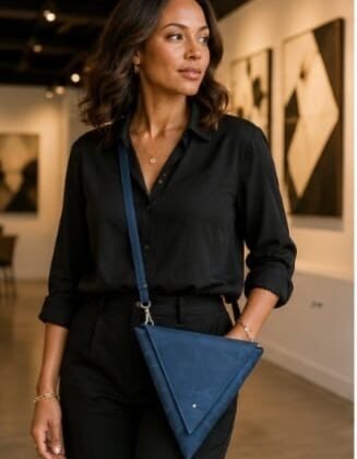 Infinity Triangle Genuine Leather Crossbody Bag – Convertible Clutch | Blue