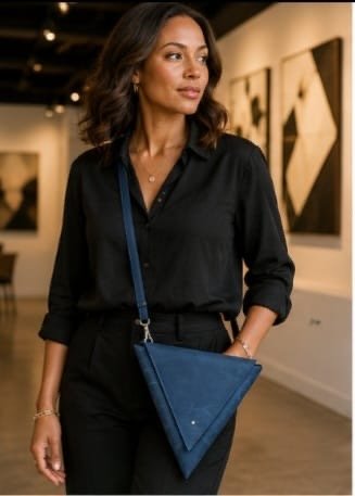 Infinity Triangle Genuine Leather Crossbody Bag – Convertible Clutch | Blue