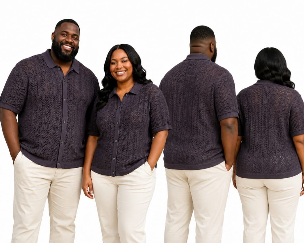 Chocolate Brown Unisex Crochet Button-Front Shirt - Image 2