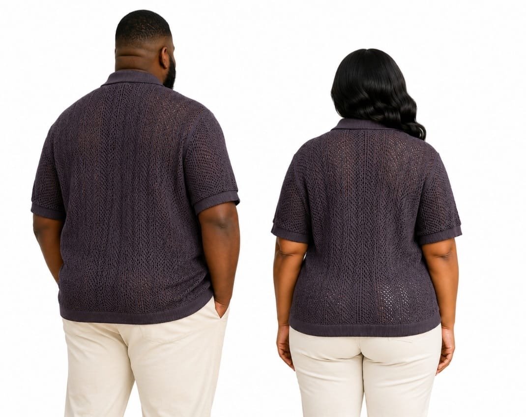 Cotton On chocolate brown unisex crochet button-front shirt with open-knit texture and short sleeves.
