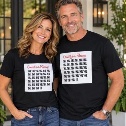 Black Count Your Blessings unisex cotton T-shirt with tally-mark graphic